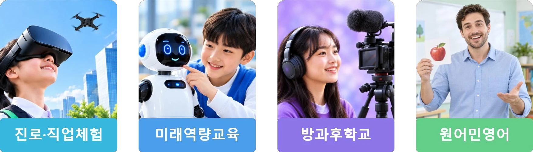 진로·직업체험, 미래역량교육, 방과후학교, 원어민 영어